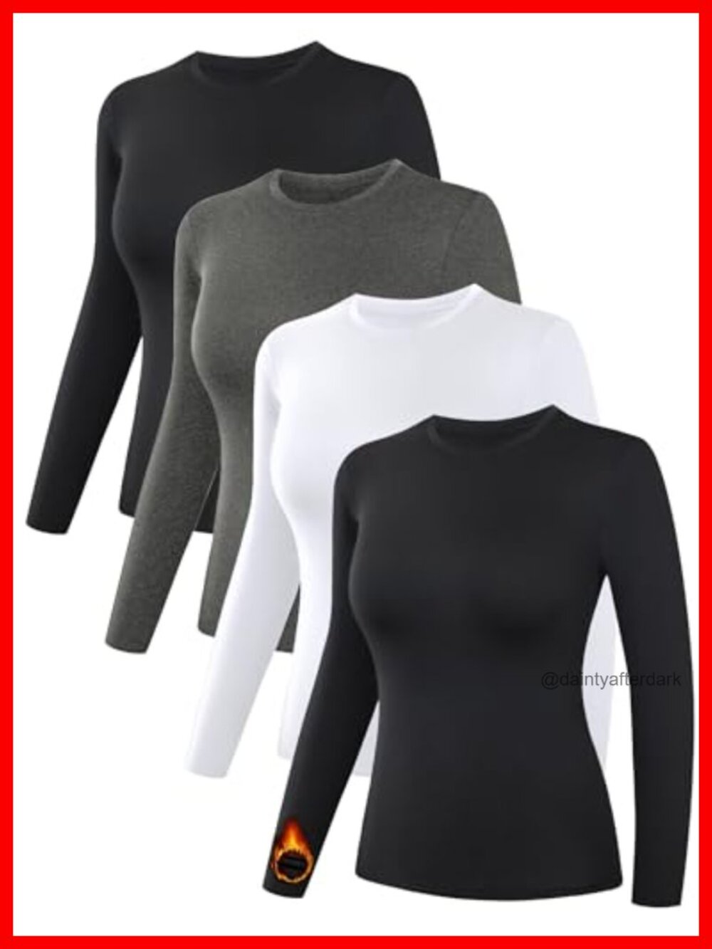 4 Pack Women's Fleece Lined Thermal Base Layer Long Sleeve Crew Neck Winter